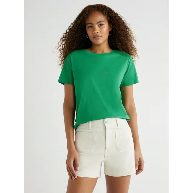 Free Assembly Women’s Cotton Cropped Boxy Tee with Short Sleeves, Sizes XS-XXL | Walmart (US)