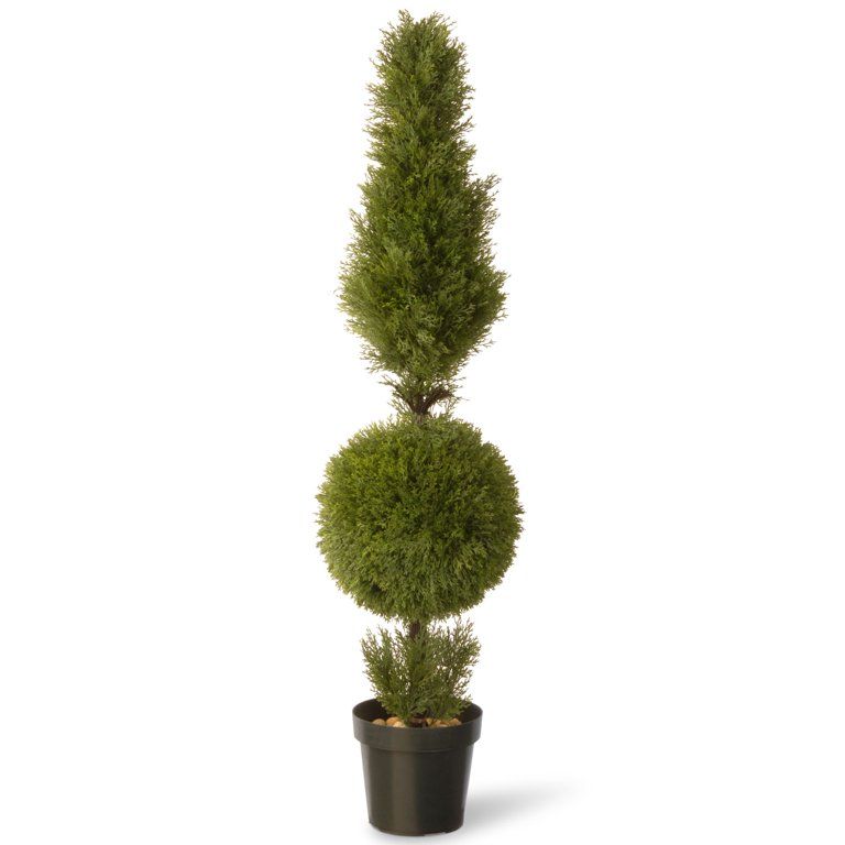 60 Green Artificial Juniper Cone and Ball Topiary Tree with Round Pot | Walmart (US)