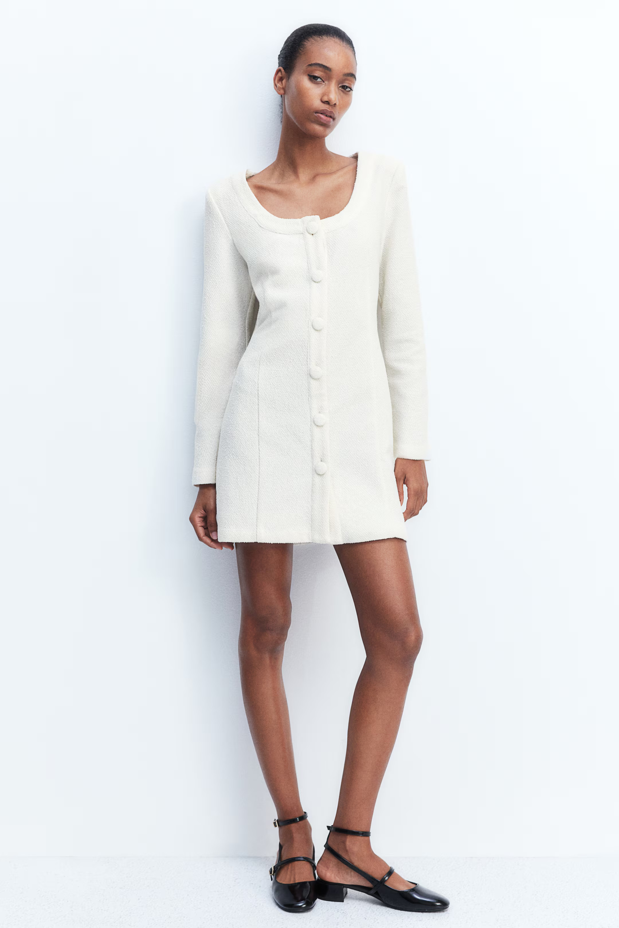 Textured-weave dress - Cream - Ladies | H&M GB | H&M (UK, MY, IN, SG, PH, TW, HK)