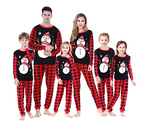 Joyond Christmas Family Matching Pajamas Sets - Women Men Long Sleeve Snowman Pjs Holiday Sleepwear (Snowman/Black, Mom/XS) | Amazon (US)