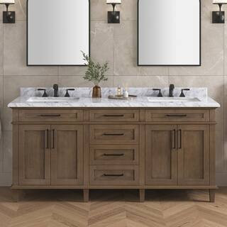 Sonoma 72 in. Double Sink Almond Latte Bath Vanity with Carrara Marble Top (Assembled) | The Home Depot