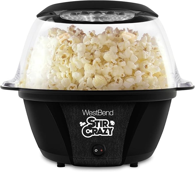 West Bend 82707B Stir Crazy Hot Oil Popcorn Popper, Popcorn Maker Machine with Large Serving Bowl... | Amazon (US)