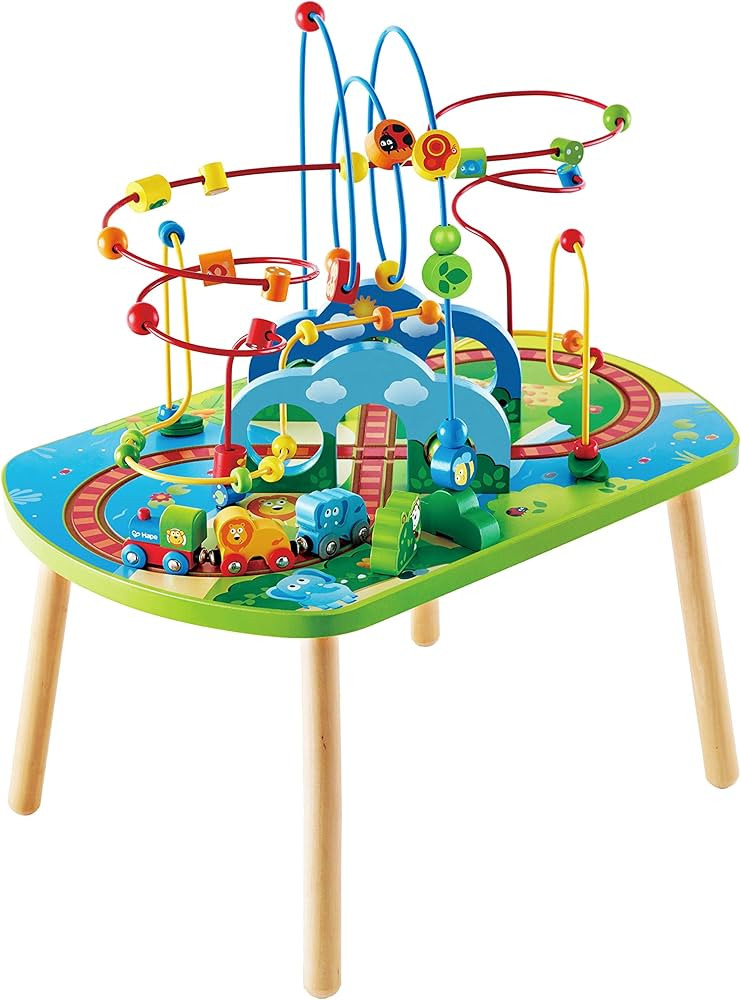 Hape E3824 Jungle Adventure Kids Toddler Wooden Bead Maze & Railway Train Track Play Table Toy fo... | Amazon (US)