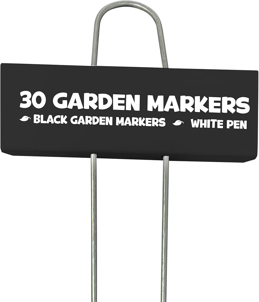 Hapinest 30 Pack Black Metal Garden Marker Plant Labels with White Paint Pen | Amazon (US)