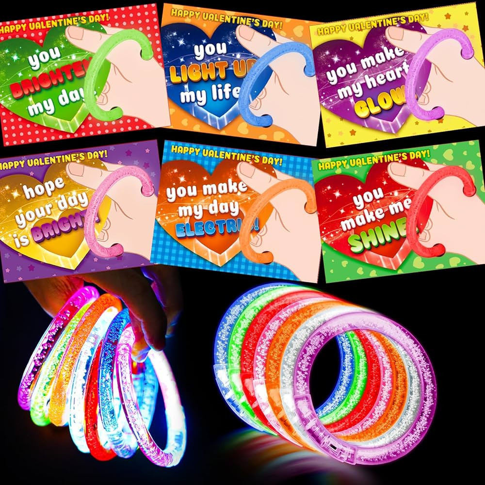 Valentines Day Cards for Kids, 28 Pack Valentines Exchange Gifts with Flashing LED Bracelets, Val... | Amazon (US)