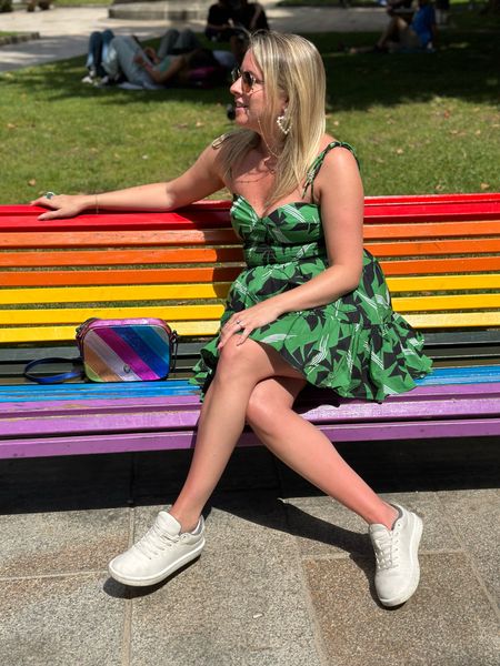 Rainbow 🌈 of fun! Sneakers with a dress is such a vibe  

This Staud dress is the comfiest. It has tule underneath for a flair of fun! 

I’m wearing a size Medium. 

#renttherunway #staud #stauddress #summerdress #allbirds 

#LTKshoecrush #LTKtravel #LTKSeasonal