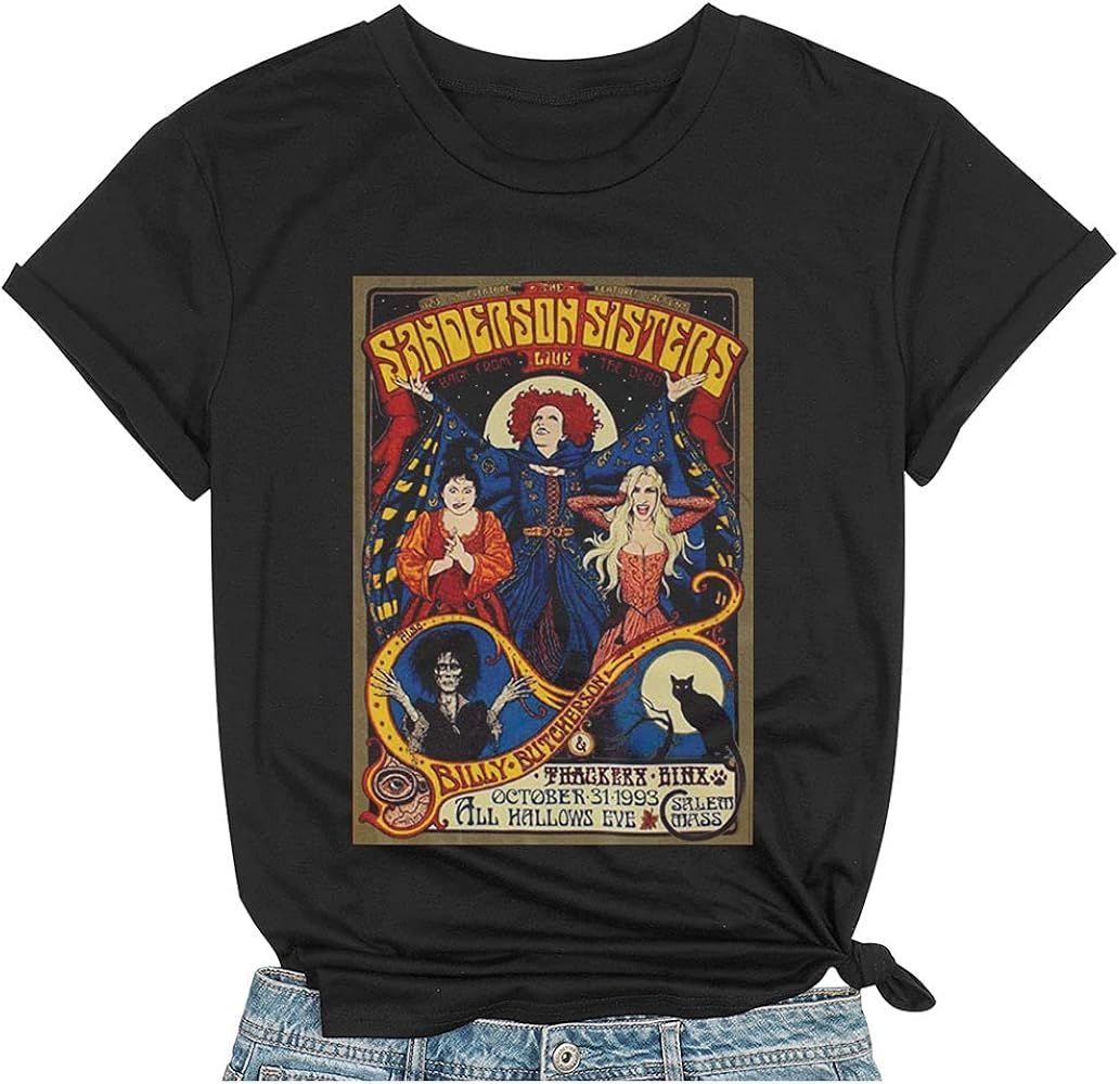 T&Twenties Halloween T Shirt Women Sanderson Sisters Print Graphic T-Shirt Hocus Pocus Tees Tops | Amazon (US)