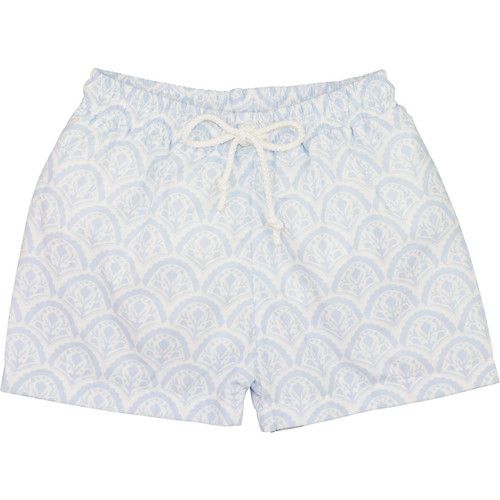 Blue And White Printed Swim Trunks - Shipping Mid May | Cecil and Lou