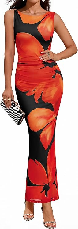 BTFBM Women Floral Cocktail Wedding Guest Dress Summer Spring 2026 Twist Strap Bodycon Mesh Beach... | Amazon (US)