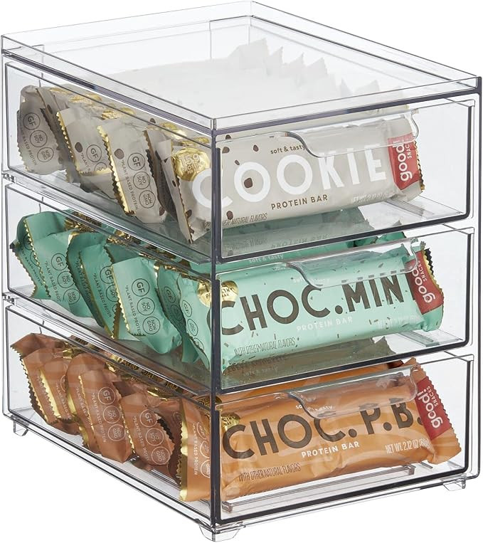 mDesign Plastic Stackable 3-Drawer Kitchen Storage Organizer - Bin with Divided Pull-Out Drawers ... | Amazon (US)