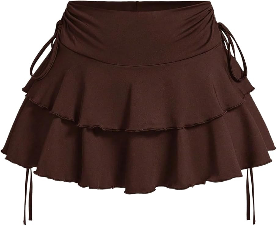 Verdusa Women's Y2k Ruffle Mini Skirt Bow Side Flowy A Line Cute Short Skirts Casual Skorts | Amazon (US)