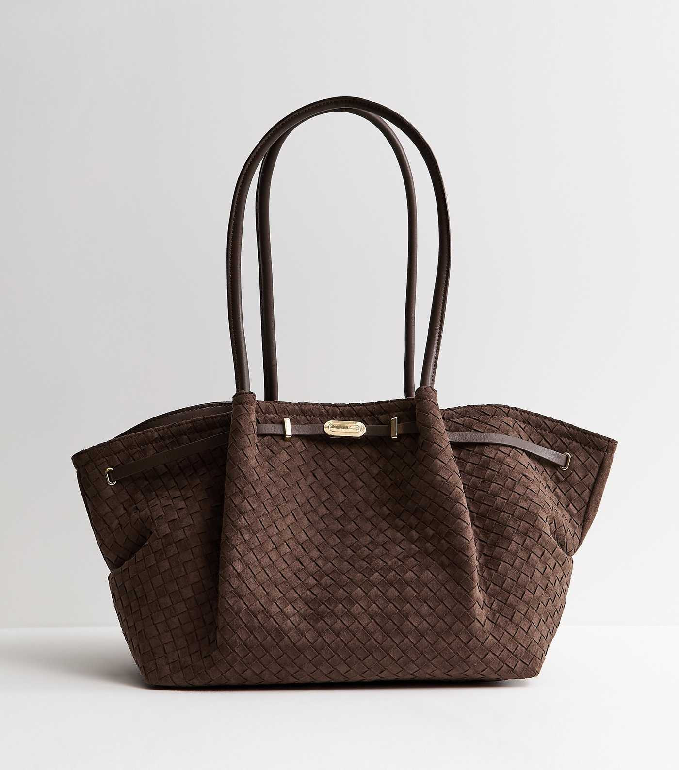 Dark Brown Faux Suede Woven Winged Tote bag | New Look | New Look (UK)