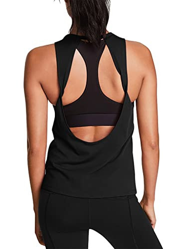 Mippo Open Back Workout Tops Yoga Shirts Athletic Shirts Tennis Muscle Tank Workout Tank Tops for Women Loose Fit Black M | Amazon (US)