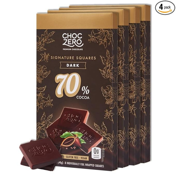 ChocZero 70% Dark Chocolate, Sugar Free, Low Carb, All Natural, Keto Friendly, 3.2 Ounce (Pack of... | Amazon (US)