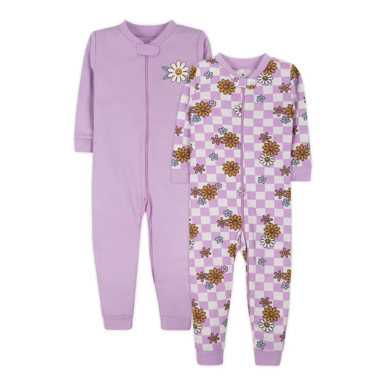 Little Star Organic Baby & Toddler Girls 2Pk Long Sleeve Footless Stretchies, Size 9 Months-5T | Walmart (US)