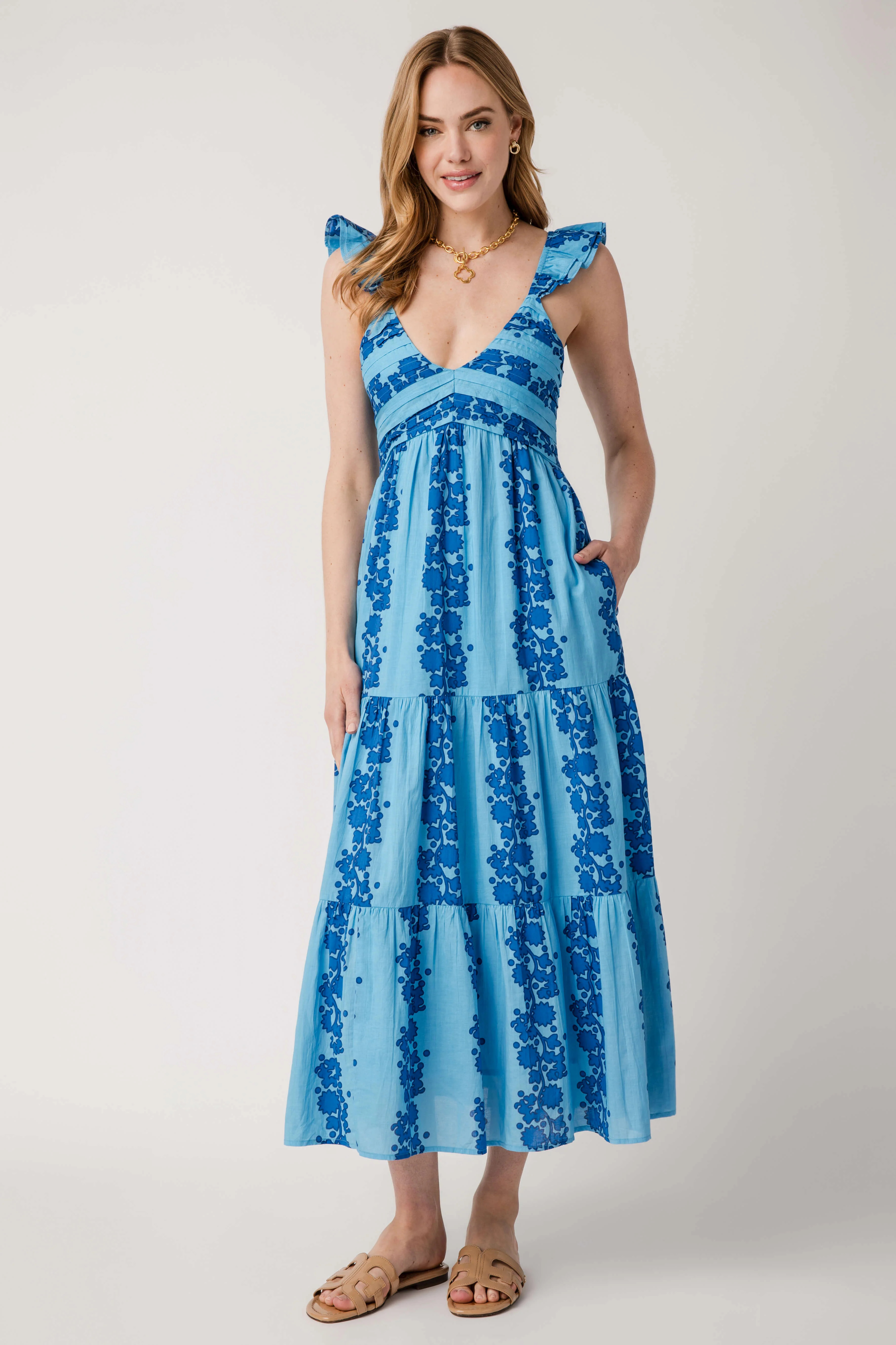 THML Vneck Tiered Maxi Dress | Social Threads