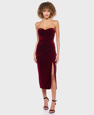 Junior's Velvet Strapless Sweetheart Neck Dress | Macy's