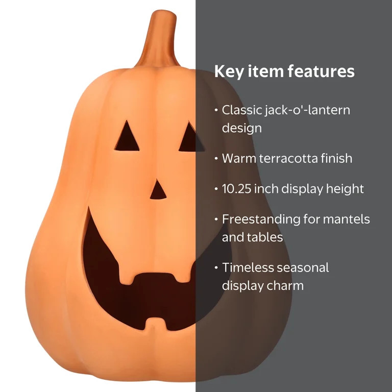 Jack-o'-Lantern Decoration, Terracotta, 13.5", Halloween by Way To Celebrate | Walmart (US)
