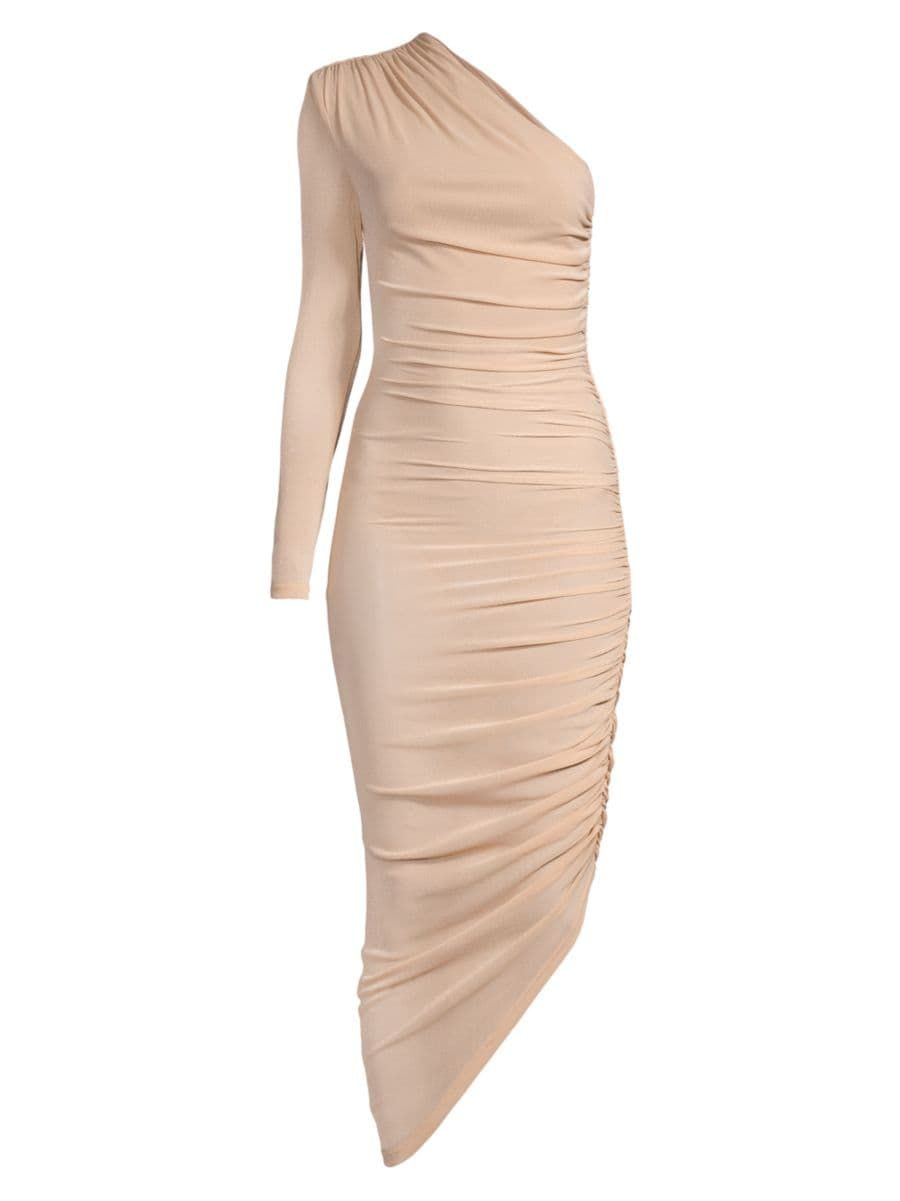 MISHA Tansy One-Sleeve Ruched Midi-Dress | Saks Fifth Avenue