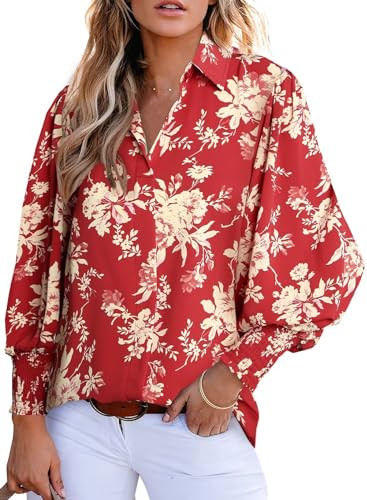 Astylish Women 2025 Loose V-Neck Shirts Paisley Print Lantern Sleeve Blouse Boho Tops | Amazon (US)