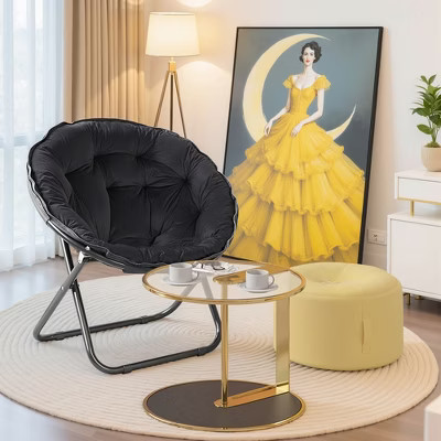 VECELO Folding Saucer Chair, Moon Chair with Metal Frame, Faux Fur for Bedroom or Living Room, Black | Target