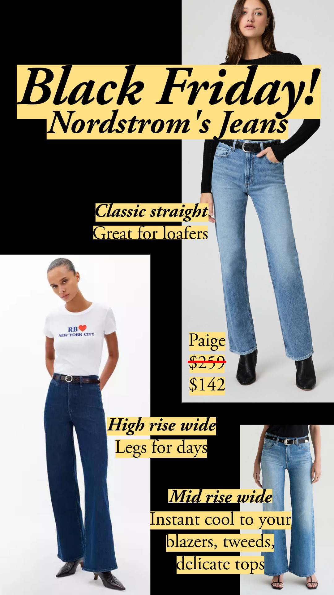 Nordstrom's Black Friday deals are here. I went through all sale jeans and narrowed it down to these for the complete package: great cut, with fabric and wash to match 👖 Wide leg jeans, mid rise jeans, high rise jeans, high waist jeans, straight jeans, classic denim, dark rinse, distressed, vintage jeans 

 #LTKCyberWeek #LTKSaleAlert #LTKWorkwear