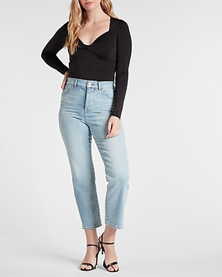 High Waisted Light Wash Straight Ankle Jeans | Express