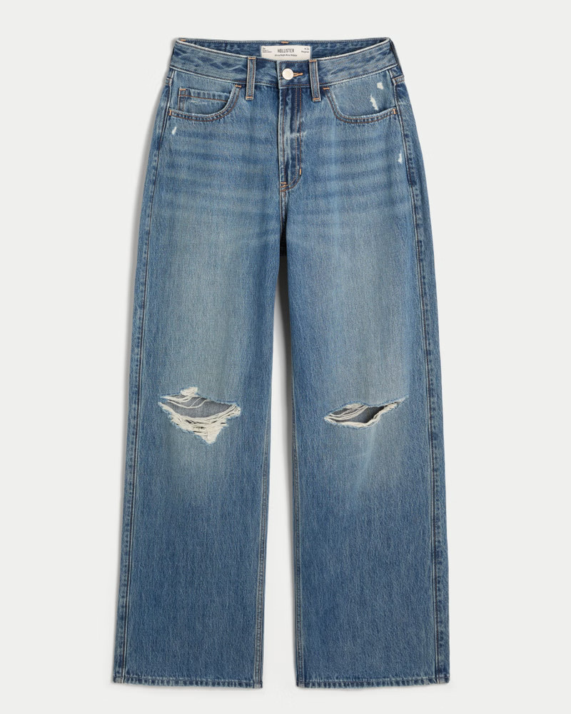 Women's Ultra High-Rise Ripped Medium Wash Baggy Jeans from Hollister | Hollister (US)