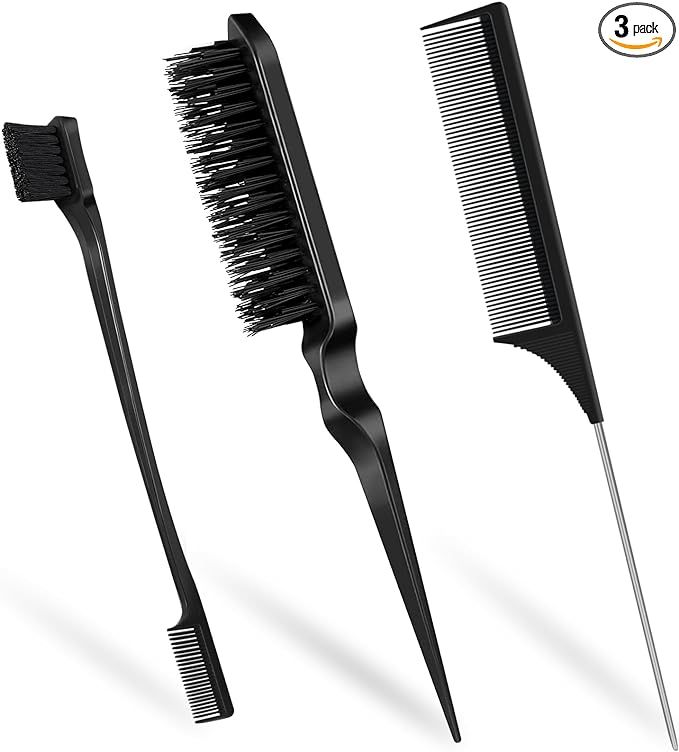 Soodyoow 3 Pcs Slick Back Hair Brush, Black Edges Brush, Bristle Hair Brush Teasing Brush, Rat Ta... | Amazon (UK)