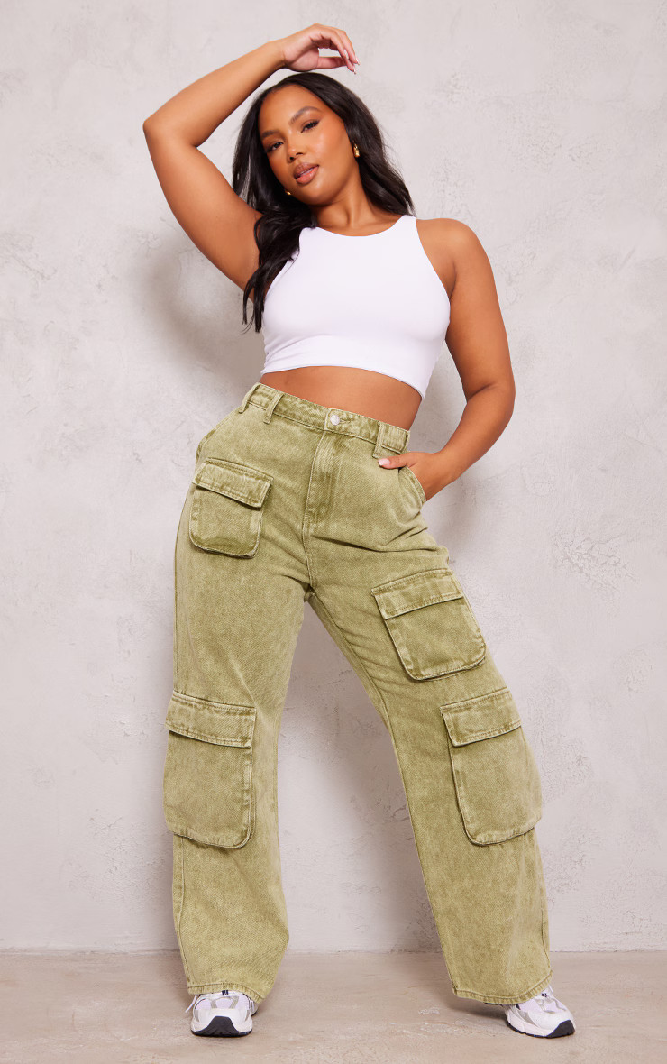 Plus Khaki Cargo Denim Jeans | PrettyLittleThing US