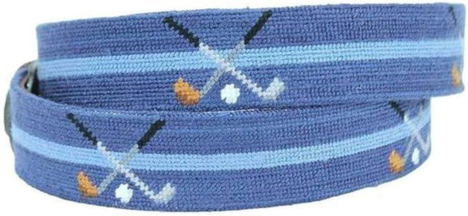 Crossed Clubs Needlepoint Belt in Classic Navy by Smathers & Branson | Amazon (US)