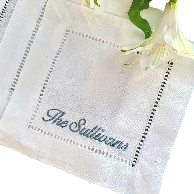 Custom Embroidered Linen Cocktail Napkins Personalized Gift Holiday Hostess Birthday Engagement W... | Amazon (US)