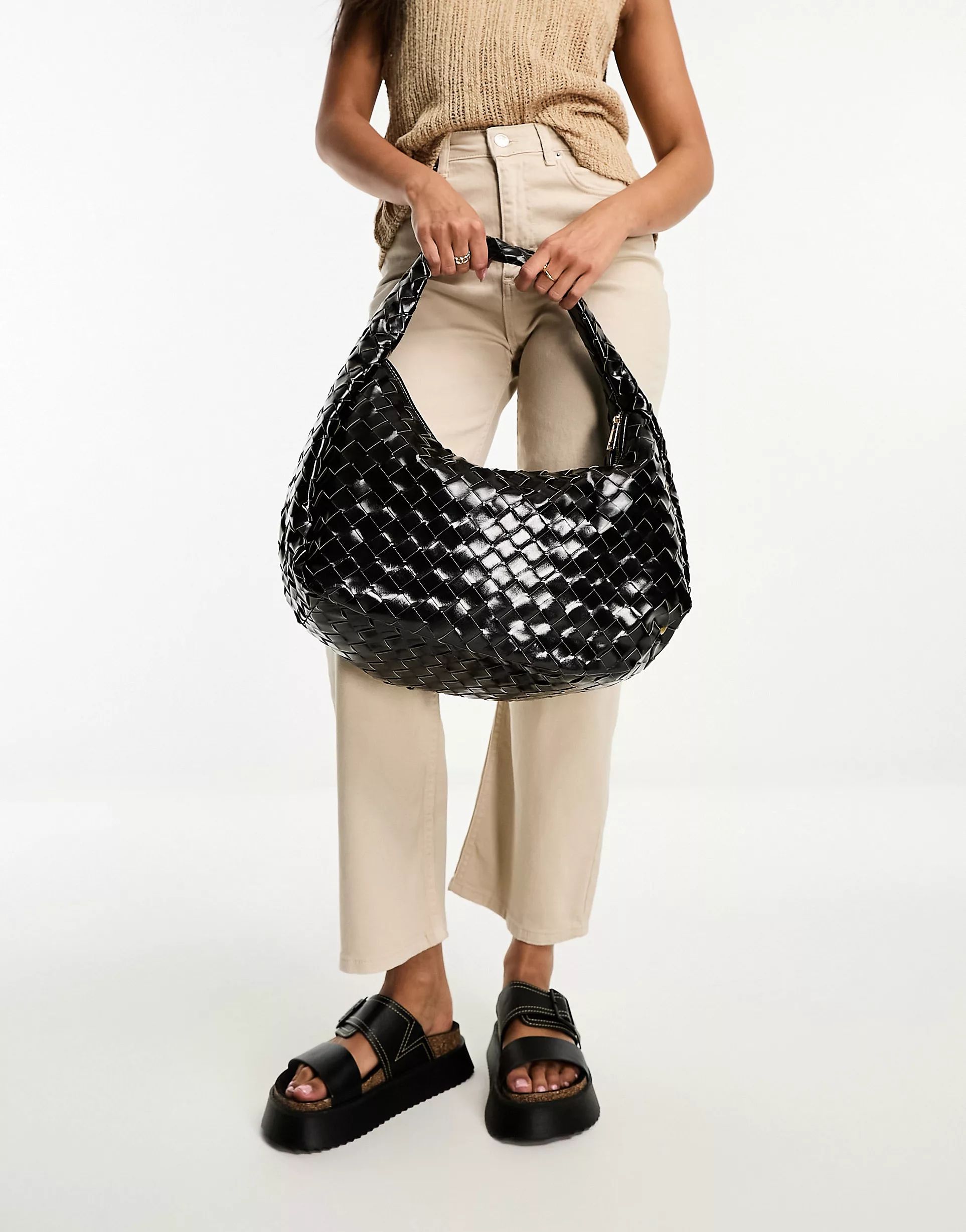 Glamorous woven oversized shoulder bag in black | ASOS (Global)