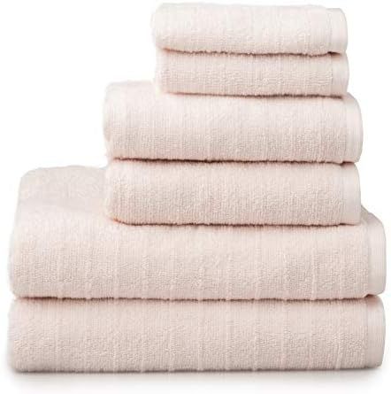 Welhome James | 2 Bath Towels 2 Hand Towels 2 Washcloths | Stripe Textured Blush Bathroom Towels ... | Amazon (US)
