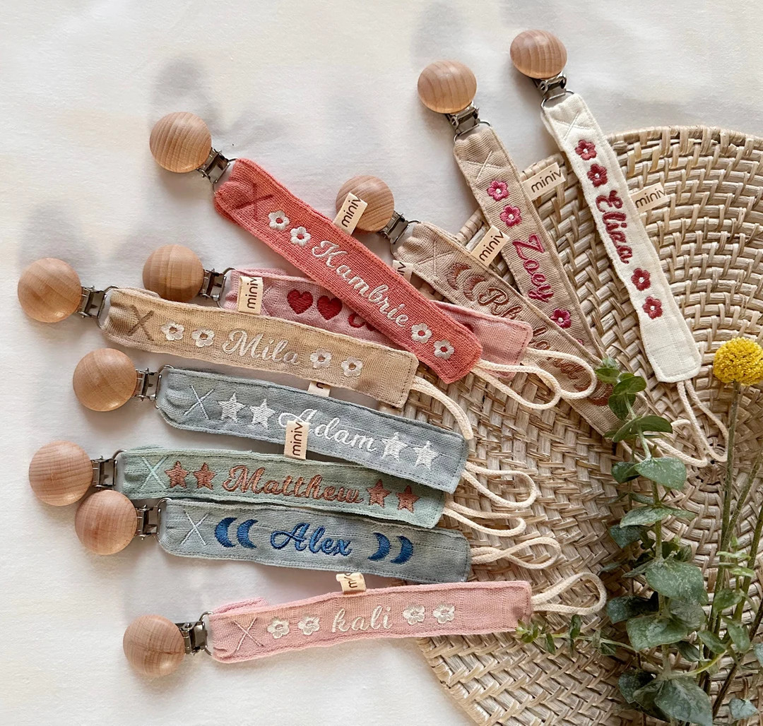 Personalized Pacifier Clip Holder /  Embroidered Name / Custom Boho Pacifier Holder / Custom Baby... | Etsy (US)
