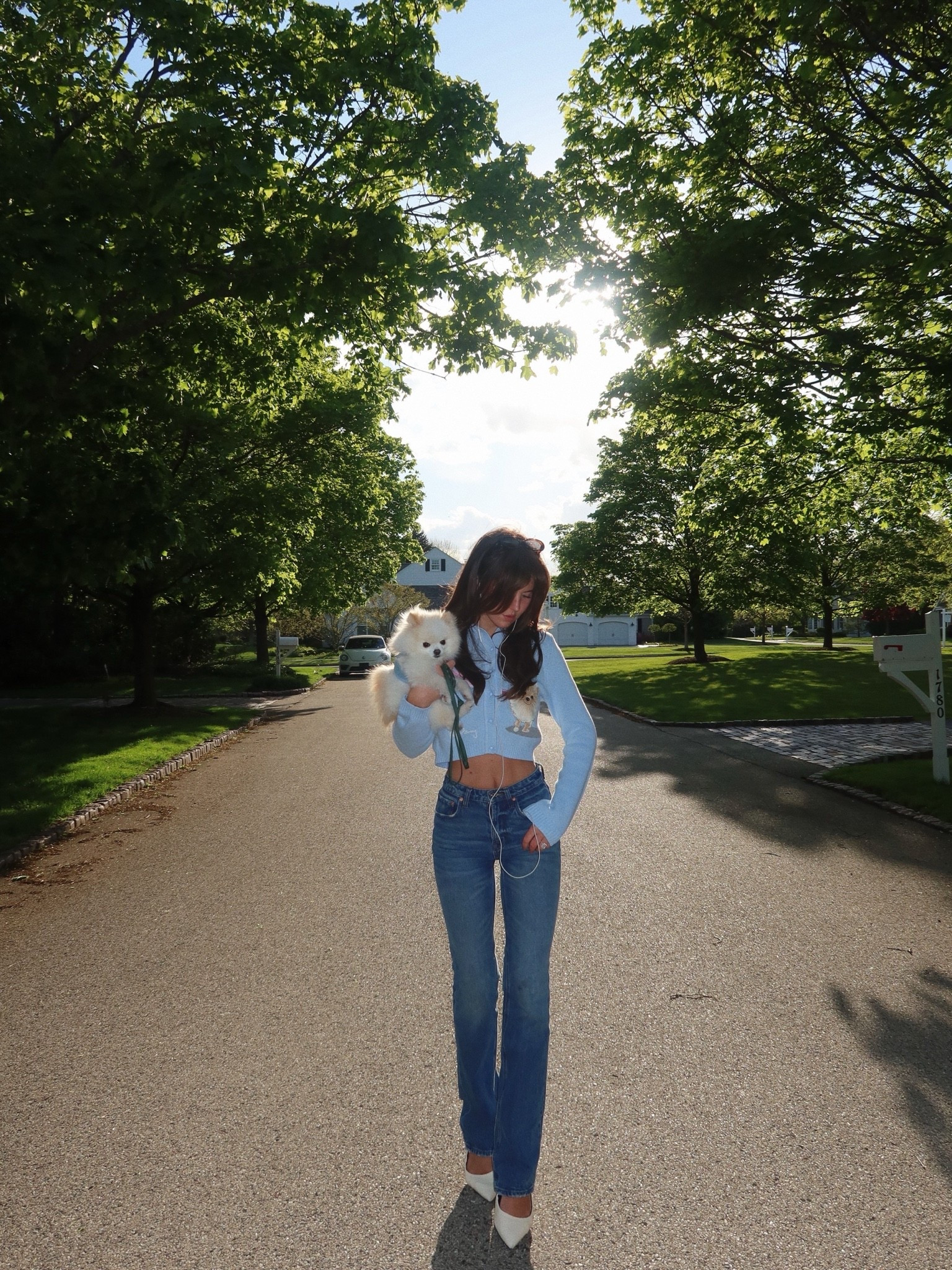 spring outfit! These jeans are a best seller (wearing size 25), shoes are comfiest flats I own and the Pom sweater is just iconic