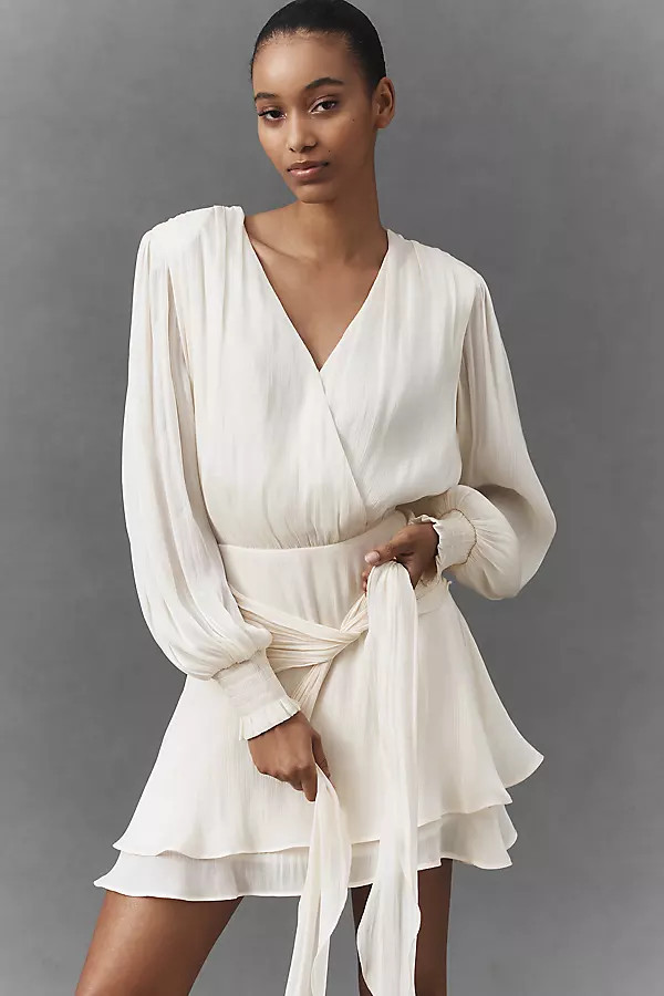 Billowy Long-Sleeve Satin Mini Dress | Anthropologie (US)