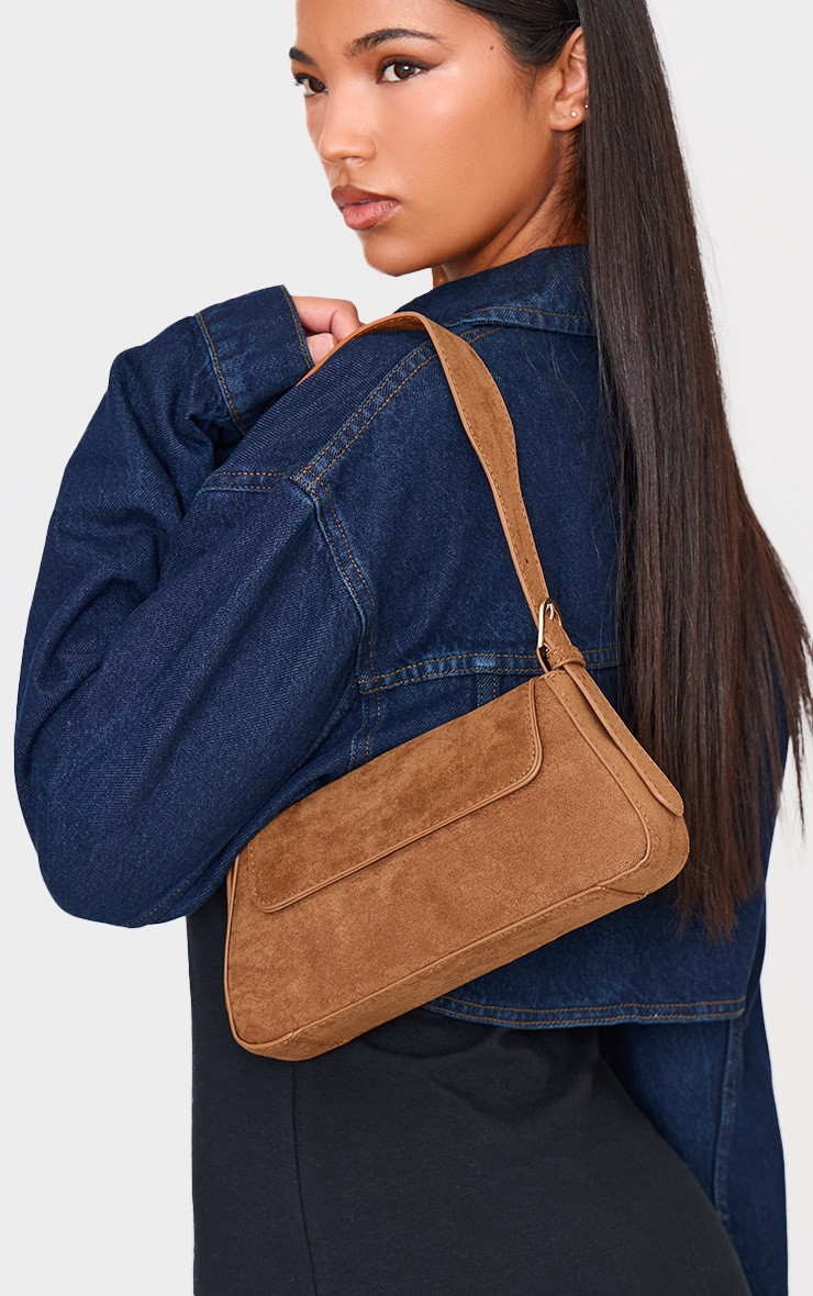 Tan Faux Suede Trapeze Shoulder Bag | PrettyLittleThing US