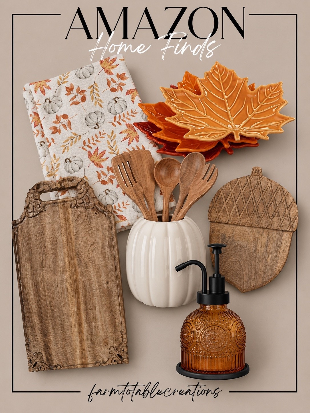 Amazon Fall Kitchen Finds 🍂🤎

Amazon has so many cute finds for bringing a little fall warmth into the kitchen! Rich wood tones, amber glass, pumpkins and those gorgeous leaf-shaped dishes create the perfect seasonal mix without making your space feel overly themed.

Follow @farmtotablecreations on Instagram for more cozy home finds and trending decor.

I love mixing functional pieces with seasonal accents—the wood serving boards and utensils can stay out year-round, while the pumpkin-print towel, pumpkin utensil crock and warm orange dishes instantly give everything that cozy autumn feel. Perfect for fall hosting, Thanksgiving or simply making everyday kitchen moments a little prettier!

#LTKHome #AmazonFinds #AmazonHome #AmazonHomeFinds #FallKitchen #FallDecor #FallHome #KitchenDecor #AmazonKitchen #AutumnDecor #FallHosting #ThanksgivingDecor #CozyHome #FallInspo #KitchenFinds

#LTKHome #LTKSeasonal