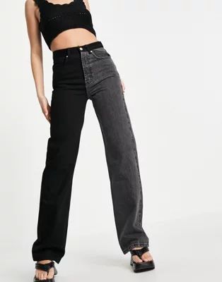 Topshop – Straight Jeans im Stil der 90er mit Blockfarbendesign in verwaschenem Schwarz | ASOS (Global)