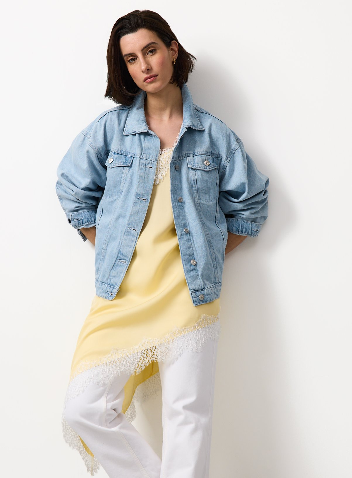 Light Blue Bleach Wash Oversized Trucker Jacket | Tu Clothing