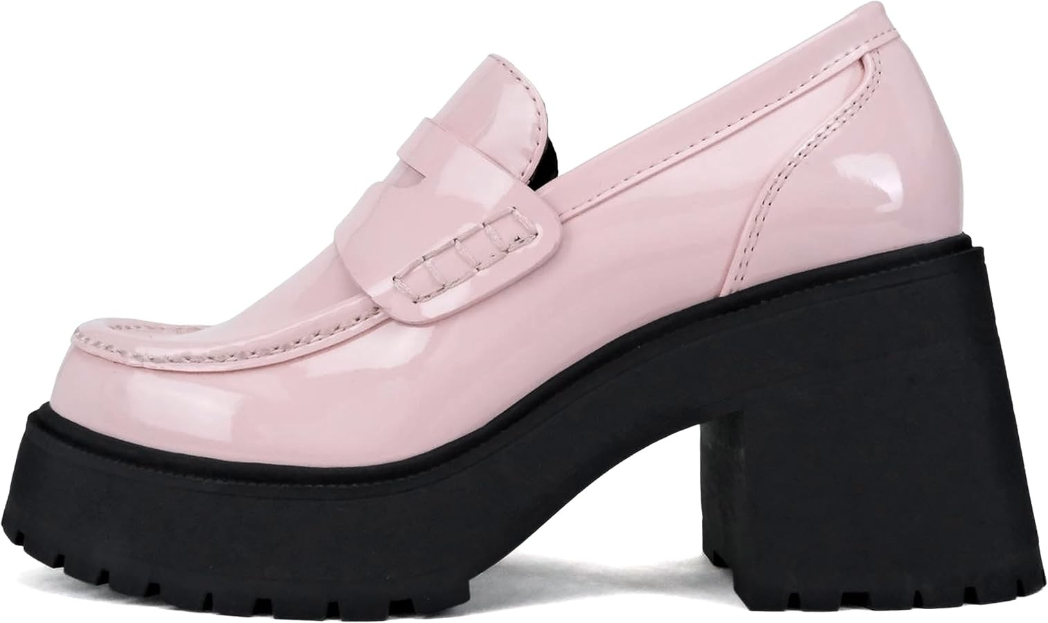 Soda “AMP” ~ Women Round Toe Slip-On Lug Sole High Heel Penny Loafer Shoe | Amazon (US)