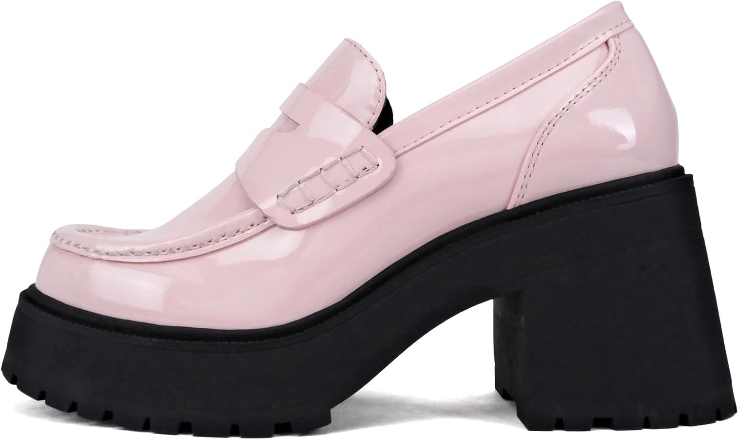 Soda “AMP” ~ Women Round Toe Slip-On Lug Sole High Heel Penny Loafer Shoe | Amazon (US)