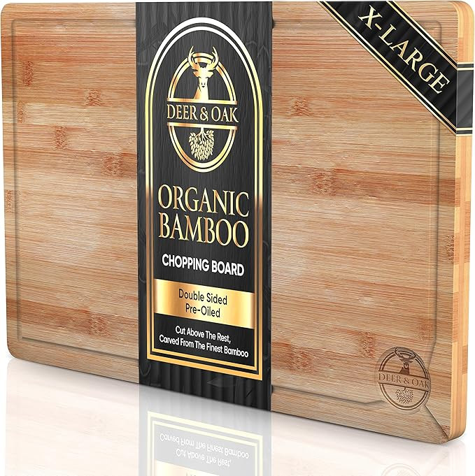 Deer & Oak - Premium Wooden Chopping Board - 1x X-Large 45 x 30 x 2cm Bamboo Cutting Board For Ca... | Amazon (UK)