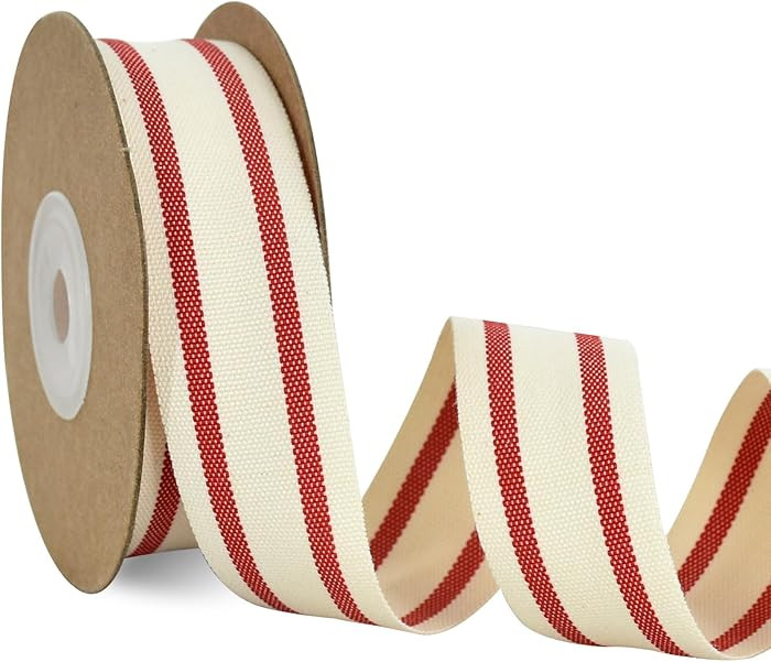 TONIFUL Red Natural Cotton Striped Ribbon 1 Inch x 10 Yard Grosgrain Ribbon for Crafts Accessorie... | Amazon (US)