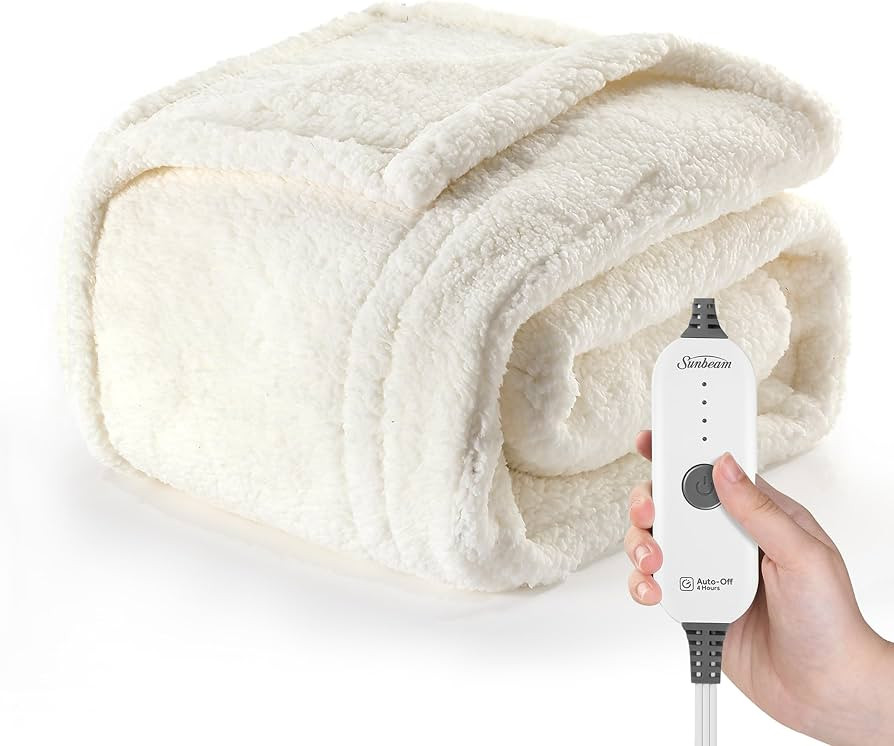 Sunbeam Royal Sherpa Natural Heated Personal Throw / Blanket, Warming Foot Pocket, Cozy-Warm, Adj... | Amazon (US)
