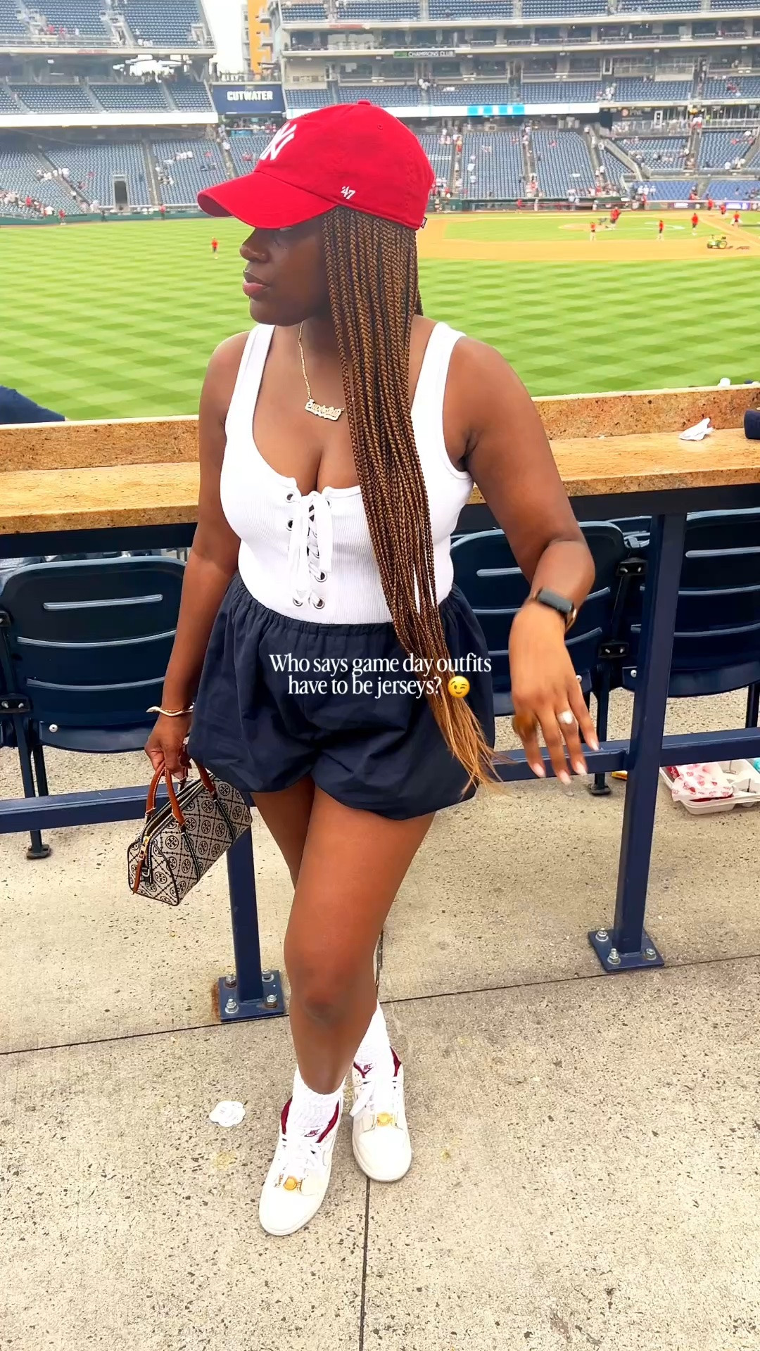 I had to bring my new bubble shorts to the Yankees vs. Nationals game. 💙🤍⚾️

#gamedayoutfit #bubbleshorts #baseballstyle #yankees #nationals #summeroutfit #ootd

#LTKootd #LTKdayinmylife