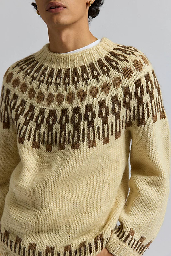 Urban Renewal Vintage Mountain Patterned Crew Neck Sweater in Warm Tones, Men's at Urban Outfitters | Urban Outfitters (US and RoW)