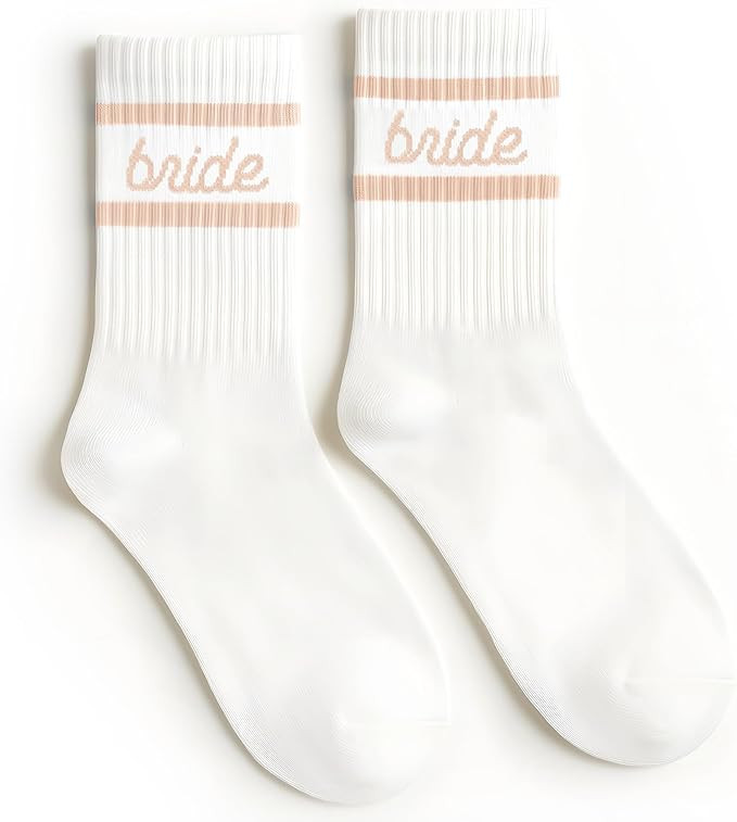 xo, Fetti Bride Socks, White + Tan | Bride To Be Gift, Bachelorette Party Favor, Bach Party Decor... | Amazon (US)