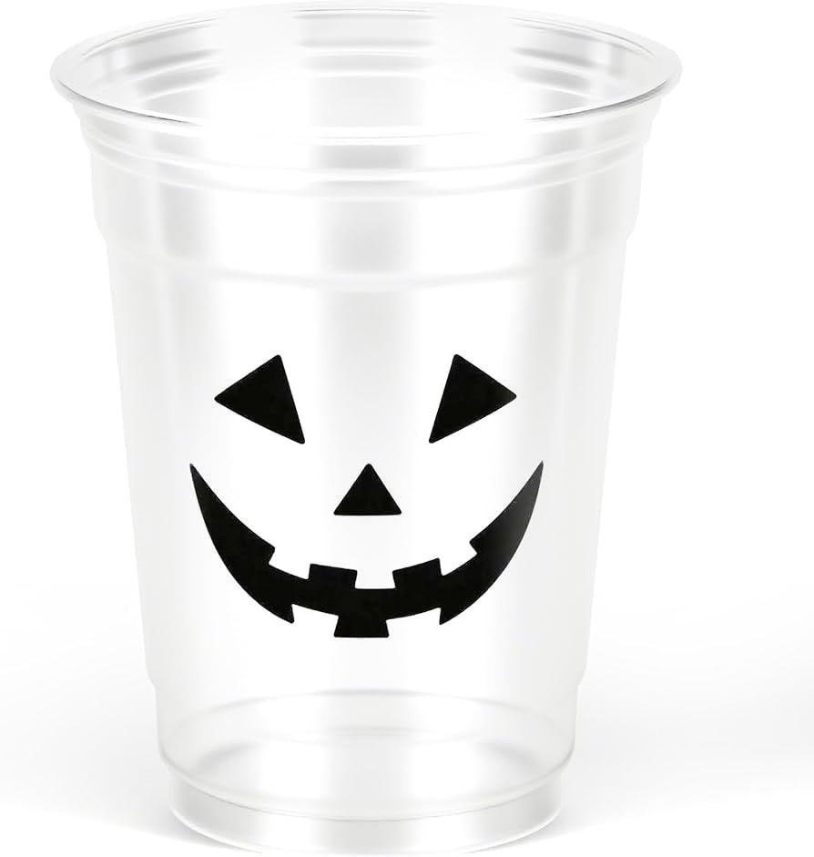 AllReal 50Pcs Halloween Pumpkin Face 12oz Clear Plastic Cups | Amazon (US)